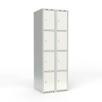 Skoleskab i stål med 8 rum, lige tag og cylinderlås 60x55x175cm hvid