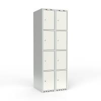 Skoleskab i st&aring;l med 8 rum, lige tag og cylinderl&aring;s 60x55x175cm hvid