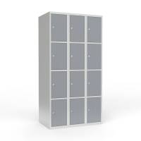 Skoleskab i stål med 12 rum, lige tag og cylinderlås 90x55x175cm grå