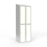 Skoleskab 60x55x190cm, 4 rum, skråt tag, hvide døre, cylinderlåse