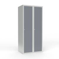 Skoleskab 80x55x175cm, lige tag, grå døre med cylinderlåse