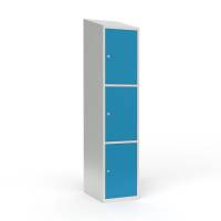 Skoleskab i st&aring;l med 3 rum, skr&aring;t tag og cylinderl&aring;s 40x55x190cm lys bl&aring;