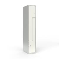 Skoleskab 30x55x175cm, lige tag, 2 hvide Z-st&aring;ld&oslash;re, cylinderl&aring;se