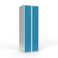 Skoleskab 60x55x175cm, lige tag, 4 bl&aring; Z-st&aring;ld&oslash;re, cylinderl&aring;se