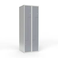 Skoleskab 60x55x175cm, lige tag, 4 grå Z-ståldøre, cylinderlåse