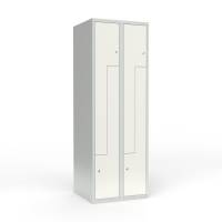 Skoleskab 60x55x175cm, lige tag, 4 hvide Z-st&aring;ld&oslash;re, cylinderl&aring;se