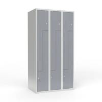 Skoleskab 90x55x175cm, lige tag, 6 gr&aring; Z-st&aring;ld&oslash;re, cylinderl&aring;se