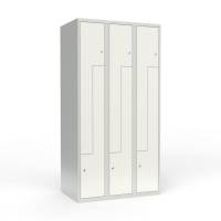 Skoleskab 90x55x175cm, lige tag, 6 hvide Z-st&aring;ld&oslash;re, cylinderl&aring;se