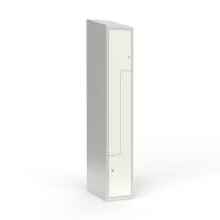 Skoleskab 30x55x190cm, skr&aring;t tag, 2 hvide Z-st&aring;ld&oslash;re, cylinderl&aring;se
