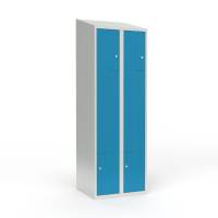 Skoleskab 60x55x190cm, skr&aring;t tag, 4 bl&aring; Z-st&aring;ld&oslash;re, cylinderl&aring;se