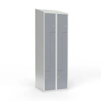 Skoleskab 60x55x190cm, skr&aring;t tag, 4 gr&aring; Z-st&aring;ld&oslash;re, cylinderl&aring;se