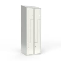 Skoleskab 60x55x190cm, skr&aring;t tag, 4 hvide Z-st&aring;ld&oslash;re, cylinderl&aring;se