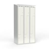 Skoleskab 90x55x190cm, skr&aring;t tag, 6 hvide Z-st&aring;ld&oslash;re, cylinderl&aring;se