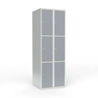 Skoleskab i stål med 6 rum, lige tag og cylinderlås 60x55x175cm grå