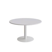 Cirkum bord &Oslash;120cm 72cm h&oslash;j i gr&aring; laminat med hvidt stel