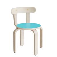 Oscar taburet, sæde i turkis laminat, ben og ryg i birkefinér, højde 33cm 