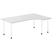 Office skrivebord h&oslash;jrevendt 200x120cm lys gr&aring; med hvidt stel