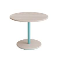 Cafébord Ø70cm, højde 57cm hvidpigmenteret ask på turkis stel