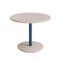 Cafébord Ø70cm, højde 57cm hvidpigmenteret ask på blåt stel