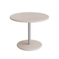 Cafébord Ø70cm, højde 57cm hvidpigmenteret ask på alugråt stel