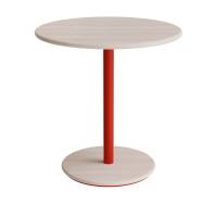 Caf&eacute;bord &Oslash;70cm, h&oslash;jde 72cm hvidpigmenteret ask p&aring; r&oslash;dt stel