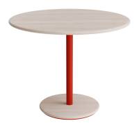 Donut cafebord Ø90cm højde 72cm hvidpigmenteret ask, rødt stel