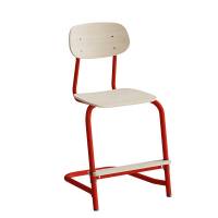 Atlas elevstol fritsving med fodplade hvid egelaminat og rødt stel