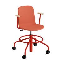 ADD elevstol på hjul med helbetrukket rødt tekstil, armlæn og rødt stel 