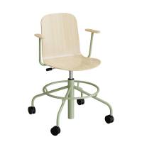 ADD elevstol på hjul med armlæn hvid eg laminat med grønt stel