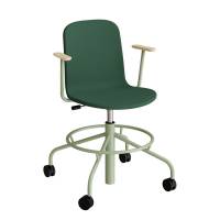 ADD elevstol på hjul med helbetrukket grønt tekstil, armlæn og grønt stel