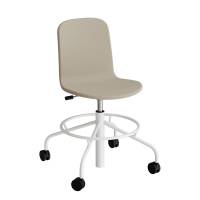 ADD elevstol p&aring; hjul med helbetrukket beige tekstil og hvidt glans stel