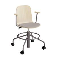 ADD elevstol p&aring; hjul hvidpigmenteret eg laminat med gr&aring;t tekstil s&aelig;de, arml&aelig;n og gr&aring;t stel