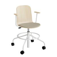 ADD elevstol p&aring; hjul hvidpigmenteret eg laminat med beige tekstil s&aelig;de, arml&aelig;n og hvidt stel