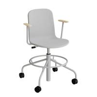 ADD elevstol på hjul med helbetrukket gråt tekstil, armlæn og alugråt stel 