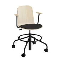 ADD elevstol på hjul birk laminat med sort tekstil sæde, armlæn og sort stel