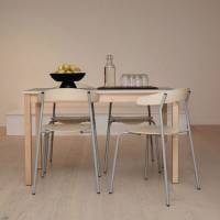 Olle caf&eacute;- eller kantinestol i birk laminat med alugr&aring;t stel