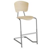 Femman elevstol i birk fin&eacute;r med alugr&aring;t stel og fodst&oslash;tte