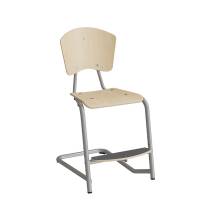 Fyran elevstol med s&aelig;de og ryg i birk fin&eacute;r og alugr&aring;t stel