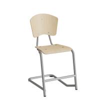 Fyran elevstol med s&aelig;de og ryg i birk fin&eacute;r med alugr&aring;t stel