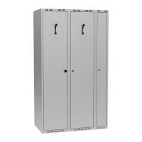 Garderobeskab i stål 100x55x175cm, PR2F, lige tag, 3 rum, lys grå