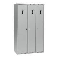 Garderobeskab i stål 100x55x175cm, PR2G, lige tag, 3 rum, lys grå