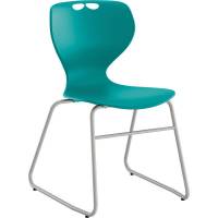 Tarris elevstol med turkis s&aelig;de og alugr&aring;t lukket stel