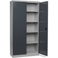 V&aelig;rkt&oslash;jsskab SMV med 4 hylder 1990x1000x435mm, gr&aring; d&oslash;re