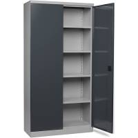 V&aelig;rkt&oslash;jsskab SMV med 4 hylder 1990x1000x435mm, gr&aring; d&oslash;re