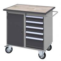 V&aelig;rkstedsvogn GBB 925x955x600 p&aring; hjul, med skab og skuffer, gr&aring;
