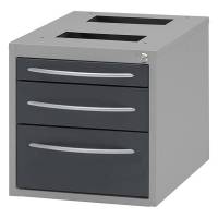 Skuffesektion GBP 380x375x485mm med 3 låsbare skuffer grå