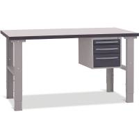 Fileb&aelig;nk med gr&aring; laminat bordplade med 3 skuffer 1500x800mm