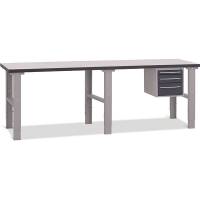 Fileb&aelig;nk med gr&aring; laminat bordplade med 3 skuffer 2500x800mm