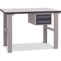 Fileb&aelig;nk med gr&aring; laminat bordplade med 2 skuffer 1200x800mm
