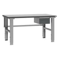 Fileb&aelig;nk med gr&aring; laminat bordplade med 1 skuffe 1500x800mm
